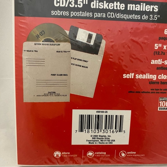 Vintage Staples CD Disc Disk Mailers 6 Pack Vntg 2002 Made In USA - Picture 7 of 10
